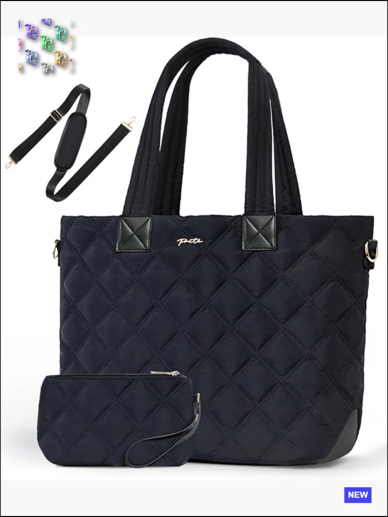 Quilted Puffer Tote Bag With Multiple Pockets Lightweight Work Tote Shoulder Bag